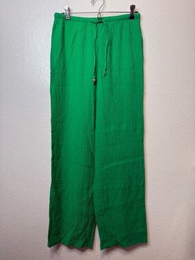 Zara Kelly Green Crepe Drawstring Wide Leg Pants Size Small Statement Casual